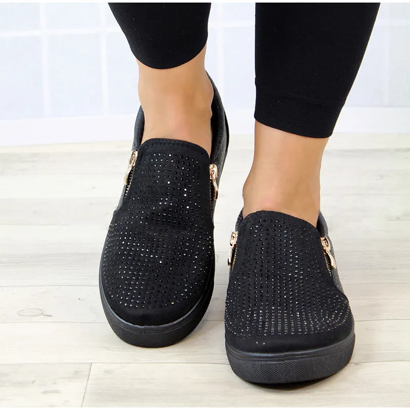 Womens Zipper Crystal Shoes